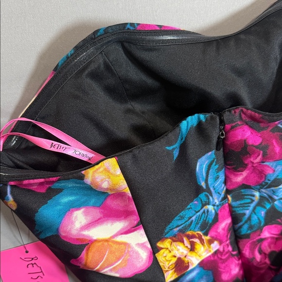 Betsey Johnson Strapless Floral Dress - Black and Pink - Picture 7 of 11